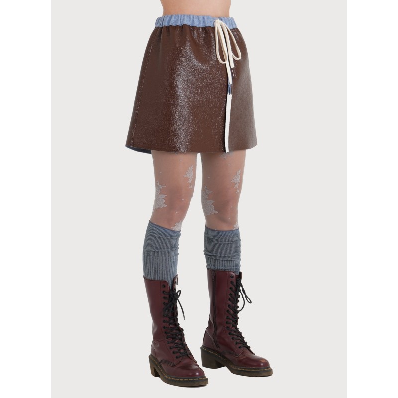 WOOL BONDING PATENT LEATHER MINI SKIRT_WINE commande en ligne