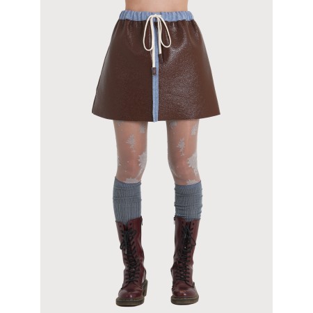 WOOL BONDING PATENT LEATHER MINI SKIRT_WINE commande en ligne