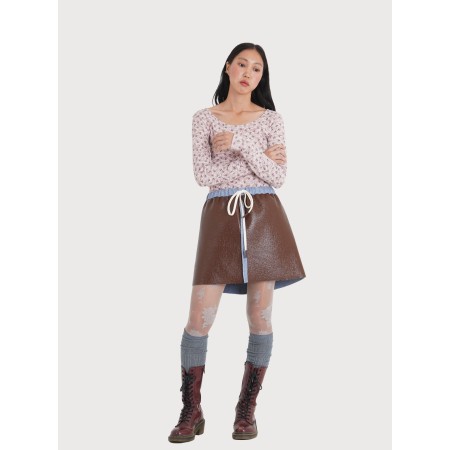 WOOL BONDING PATENT LEATHER MINI SKIRT_WINE commande en ligne