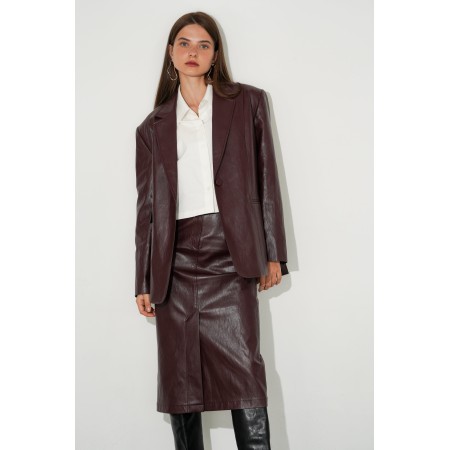 CLASSIC ONE BUTTON OVERSIZE FAUX LEATHER JACKET_RED BROWN l'évolution des habitudes 