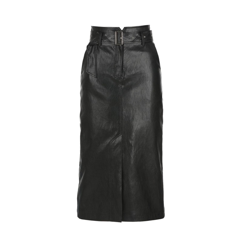 FAUX LEATHER HIGH WAIST SKIRT_BLACK plus qu'un jeu 