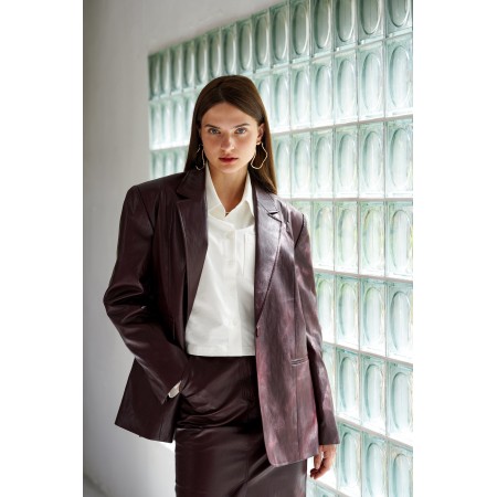 CLASSIC ONE BUTTON OVERSIZE FAUX LEATHER JACKET_RED BROWN l'évolution des habitudes 