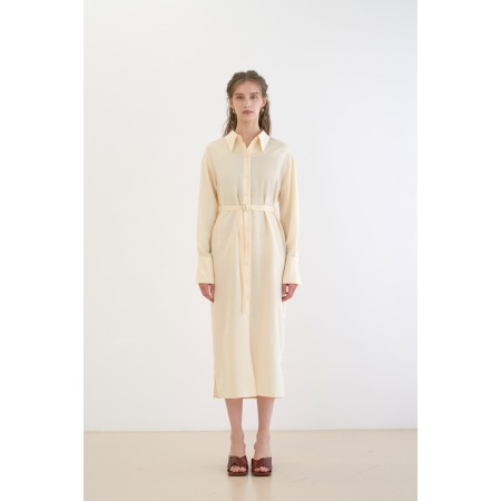 TWO-BUTTON SILKY LONG SHIRT DRESS_YELLOW acheter en ligne