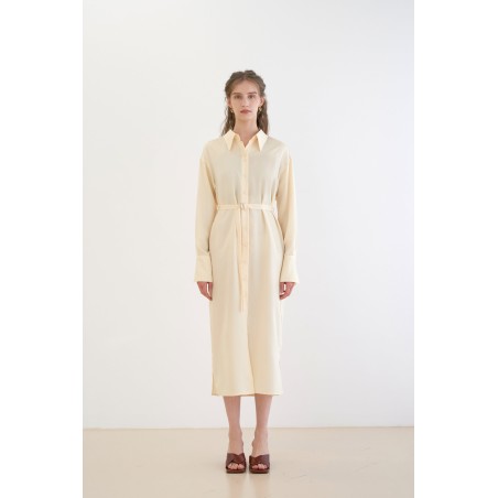 TWO-BUTTON SILKY LONG SHIRT DRESS_YELLOW acheter en ligne