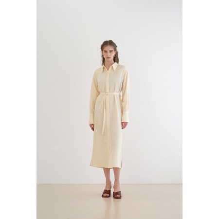 TWO-BUTTON SILKY LONG SHIRT DRESS_YELLOW acheter en ligne