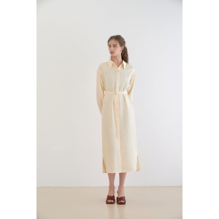 TWO-BUTTON SILKY LONG SHIRT DRESS_YELLOW acheter en ligne