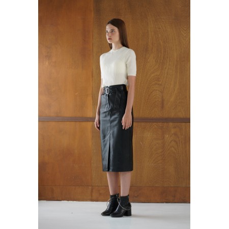 FAUX LEATHER HIGH WAIST SKIRT_BLACK plus qu'un jeu 