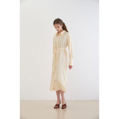 TWO-BUTTON SILKY LONG SHIRT DRESS_YELLOW acheter en ligne