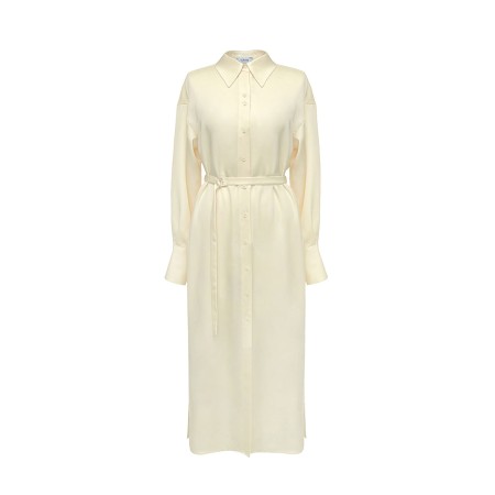 TWO-BUTTON SILKY LONG SHIRT DRESS_YELLOW acheter en ligne