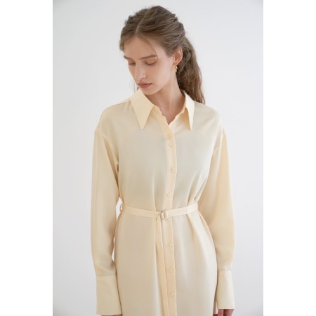 TWO-BUTTON SILKY LONG SHIRT DRESS_YELLOW acheter en ligne