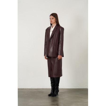 CLASSIC ONE BUTTON OVERSIZE FAUX LEATHER JACKET_RED BROWN l'évolution des habitudes 