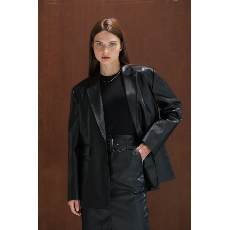 CLASSIC ONE BUTTON OVERSIZE FAUX LEATHER JACKET_BLACK s'inspire de l'anatomie humaine