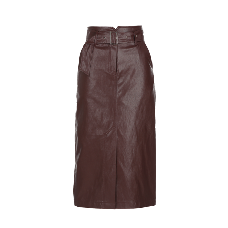 FAUX LEATHER HIGH WAIST SKIRT_RED BROWN Fin de série