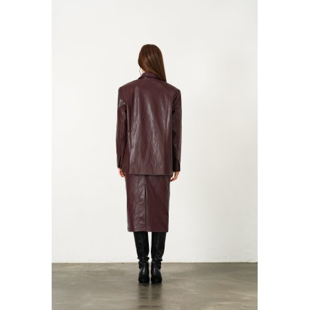 CLASSIC ONE BUTTON OVERSIZE FAUX LEATHER JACKET_RED BROWN l'évolution des habitudes 