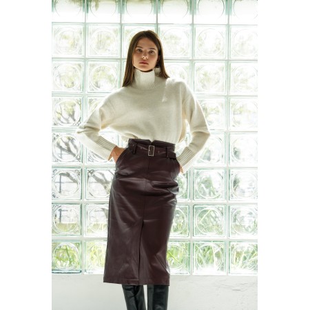 FAUX LEATHER HIGH WAIST SKIRT_RED BROWN Fin de série