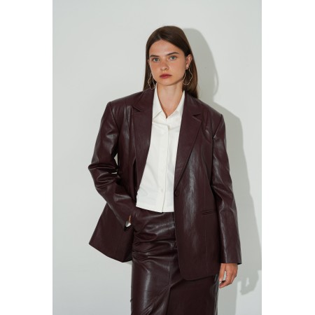 CLASSIC ONE BUTTON OVERSIZE FAUX LEATHER JACKET_RED BROWN l'évolution des habitudes 