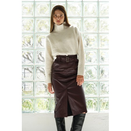 FAUX LEATHER HIGH WAIST SKIRT_RED BROWN Fin de série