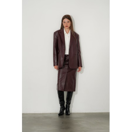 CLASSIC ONE BUTTON OVERSIZE FAUX LEATHER JACKET_RED BROWN l'évolution des habitudes 