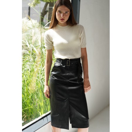 FAUX LEATHER HIGH WAIST SKIRT_BLACK plus qu'un jeu 