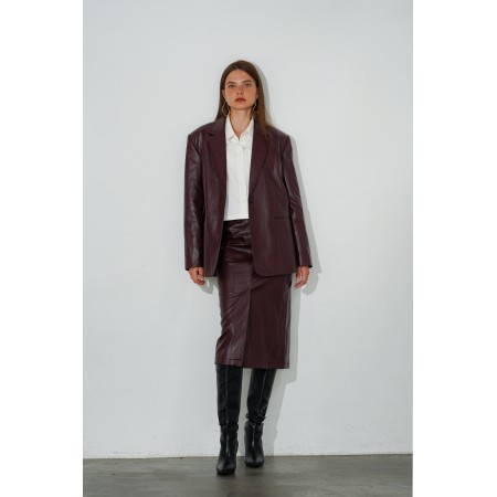 CLASSIC ONE BUTTON OVERSIZE FAUX LEATHER JACKET_RED BROWN l'évolution des habitudes 