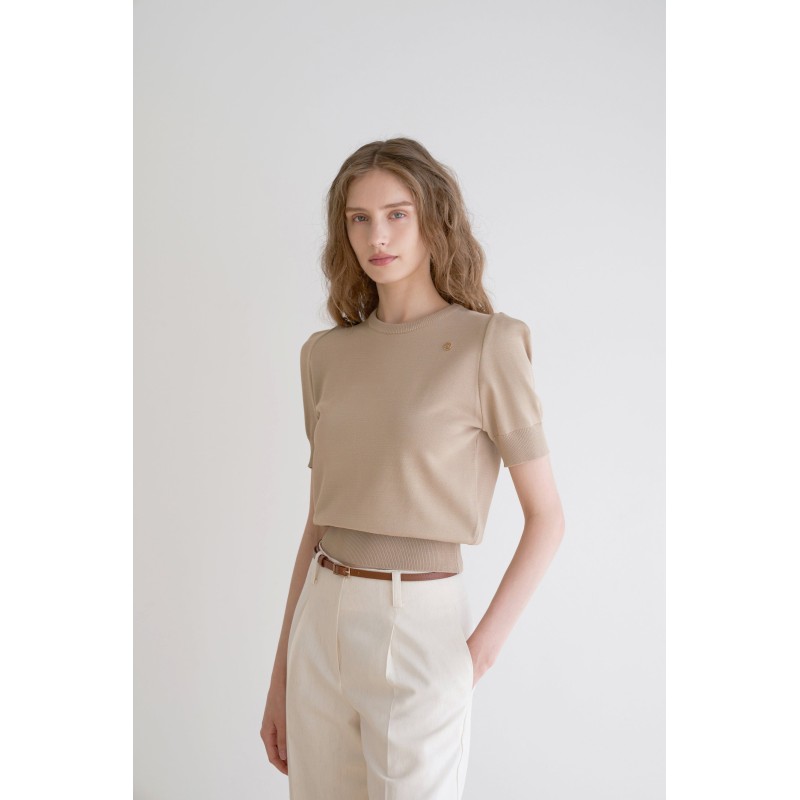 SHOULDER POINT SHORT SLEEVE KNIT_BEIGE ou a consommer sur place