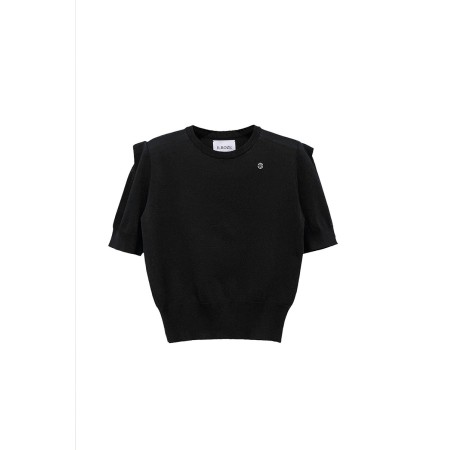 SHOULDER POINT SHORT SLEEVE KNIT_BLACK la livraison gratuite