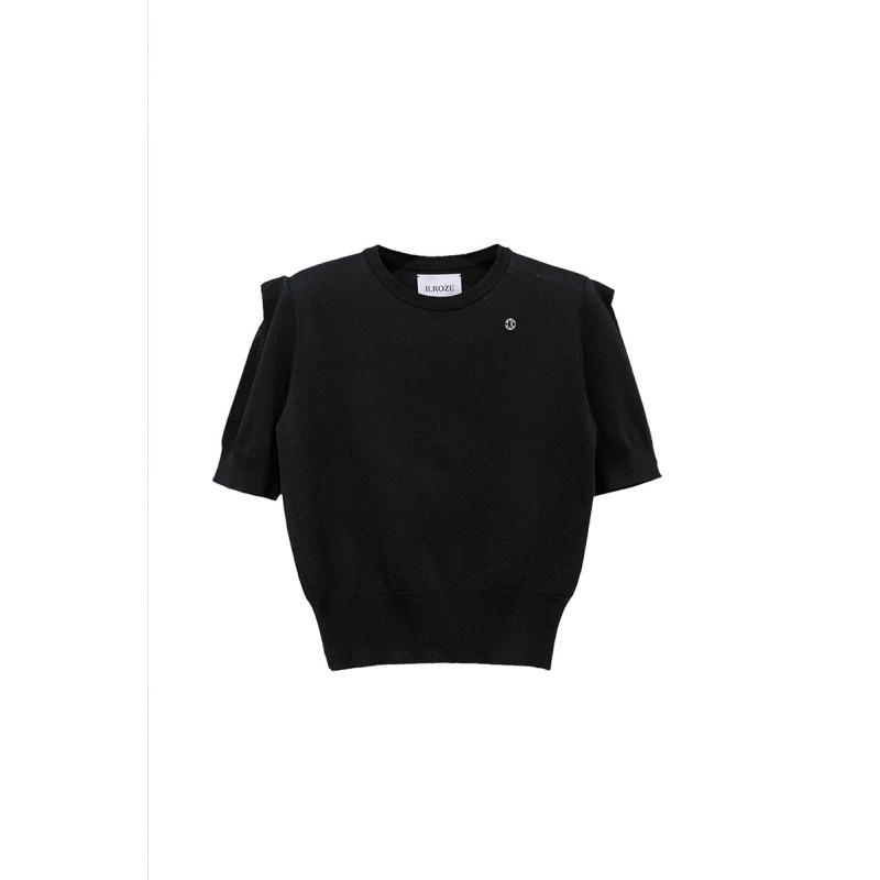 SHOULDER POINT SHORT SLEEVE KNIT_BLACK la livraison gratuite