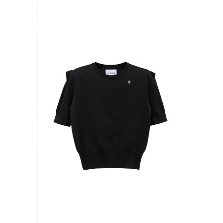 SHOULDER POINT SHORT SLEEVE KNIT_BLACK la livraison gratuite