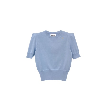 SHOULDER POINT SHORT SLEEVE KNIT_BLUE Par le système avancé 