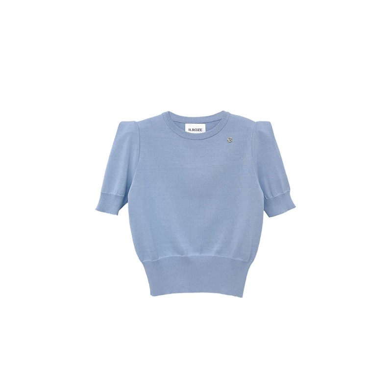 SHOULDER POINT SHORT SLEEVE KNIT_BLUE Par le système avancé 