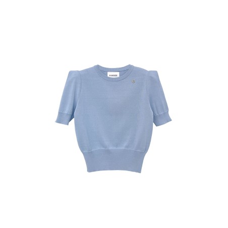 SHOULDER POINT SHORT SLEEVE KNIT_BLUE Par le système avancé 