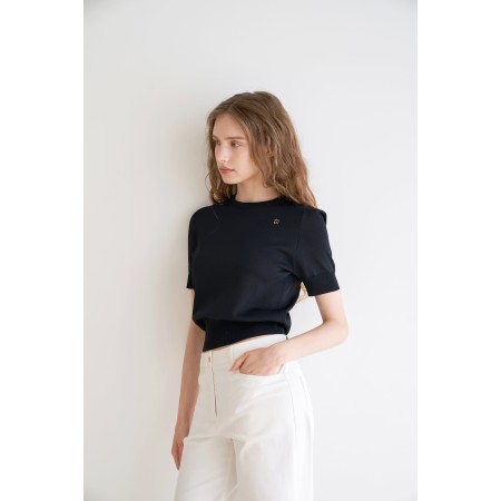 SHOULDER POINT SHORT SLEEVE KNIT_BLACK la livraison gratuite