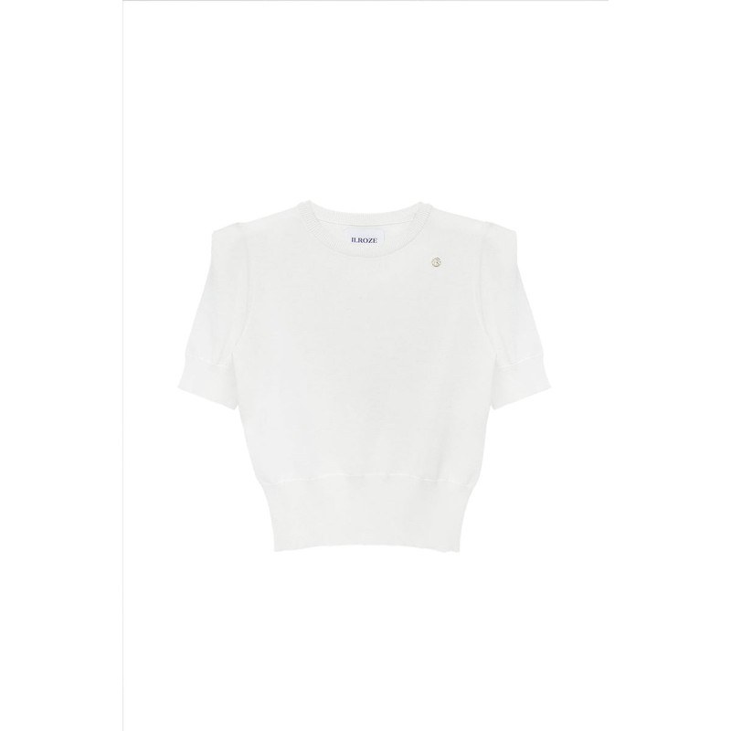 SHOULDER POINT SHORT SLEEVE KNIT_WHITE Pour