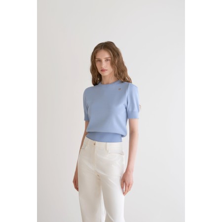 SHOULDER POINT SHORT SLEEVE KNIT_BLUE Par le système avancé 