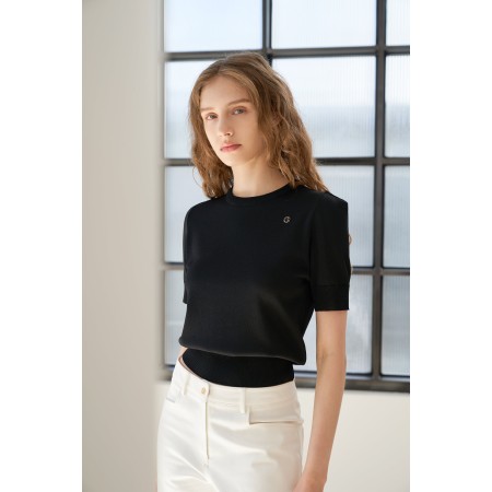 SHOULDER POINT SHORT SLEEVE KNIT_BLACK la livraison gratuite