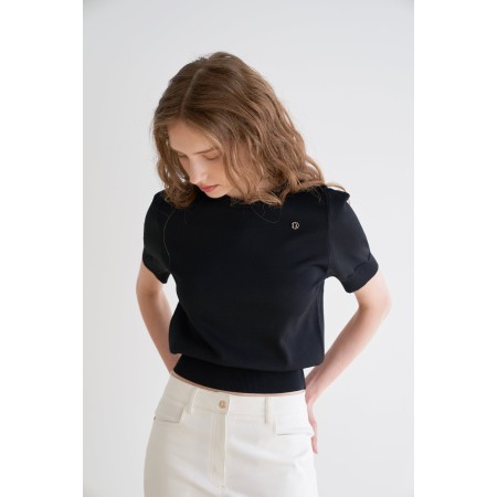 SHOULDER POINT SHORT SLEEVE KNIT_BLACK la livraison gratuite