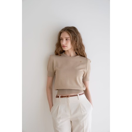 SHOULDER POINT SHORT SLEEVE KNIT_BEIGE ou a consommer sur place