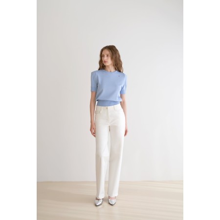 SHOULDER POINT SHORT SLEEVE KNIT_BLUE Par le système avancé 