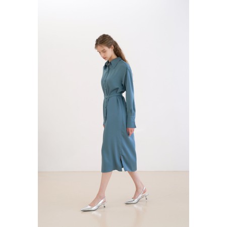 TWO-BUTTON SILKY LONG SHIRT DRESS_BLUE du meilleur 