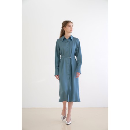 TWO-BUTTON SILKY LONG SHIRT DRESS_BLUE du meilleur 