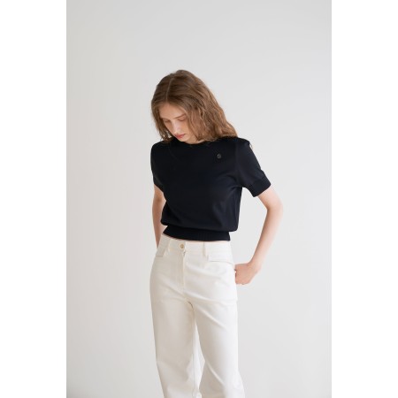 SHOULDER POINT SHORT SLEEVE KNIT_BLACK la livraison gratuite