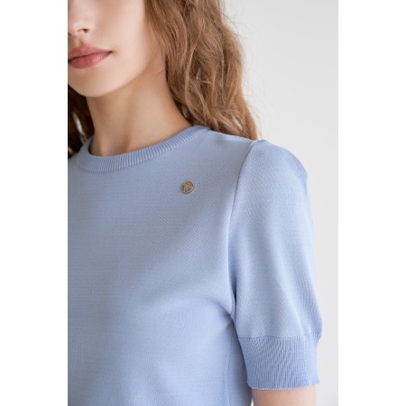 SHOULDER POINT SHORT SLEEVE KNIT_BLUE Par le système avancé 