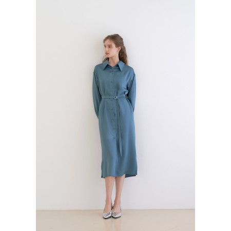 TWO-BUTTON SILKY LONG SHIRT DRESS_BLUE du meilleur 