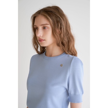 SHOULDER POINT SHORT SLEEVE KNIT_BLUE Par le système avancé 