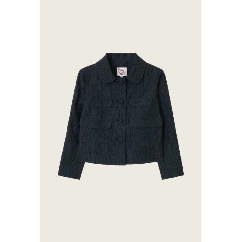 JACQUARD POCKET JACKET_BLACK brillant des détails fins