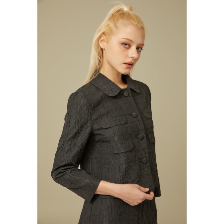 JACQUARD POCKET JACKET_BLACK brillant des détails fins