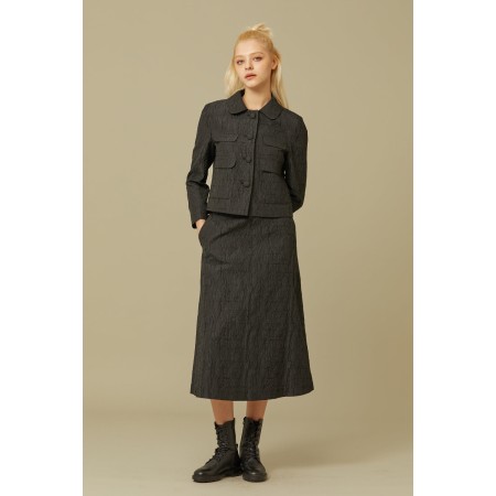 JACQUARD A-LINE SKIRT_BLACK meilleur choix