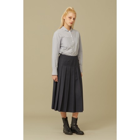 PLEATS BUTTON MIDI SKIRT_NAVY online