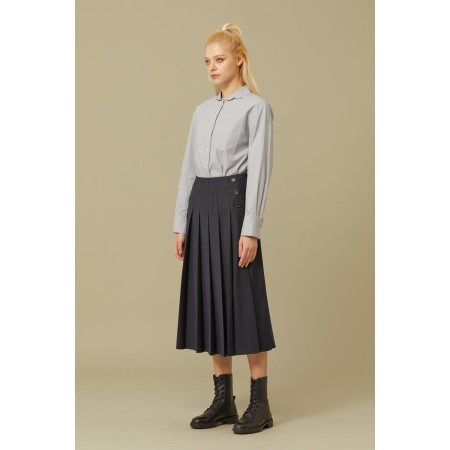 PLEATS BUTTON MIDI SKIRT_NAVY online