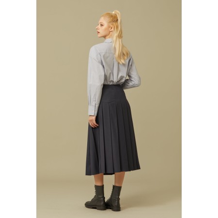 PLEATS BUTTON MIDI SKIRT_NAVY online